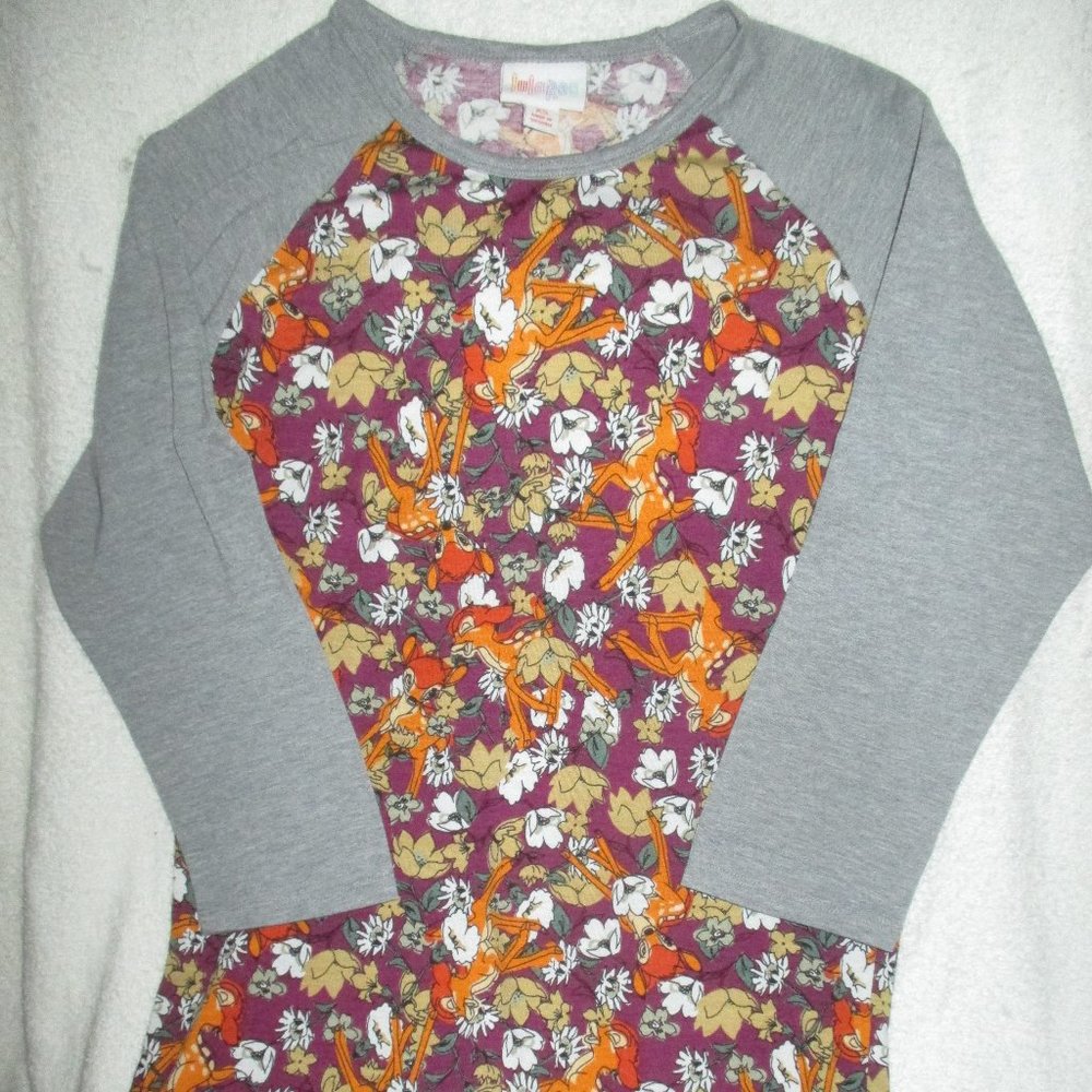 Disney Lula Roe Womens Long Sleeve Top Shirt Size XS Bambi Print